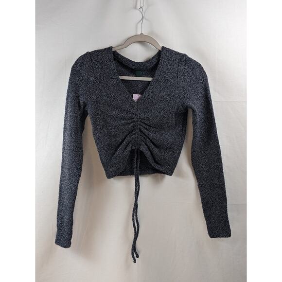 Fitted Ruched Front Sweater Wild Fable S Black Gray Knit Long‎ Sleeve V Neck Tee - Picture 6 of 7